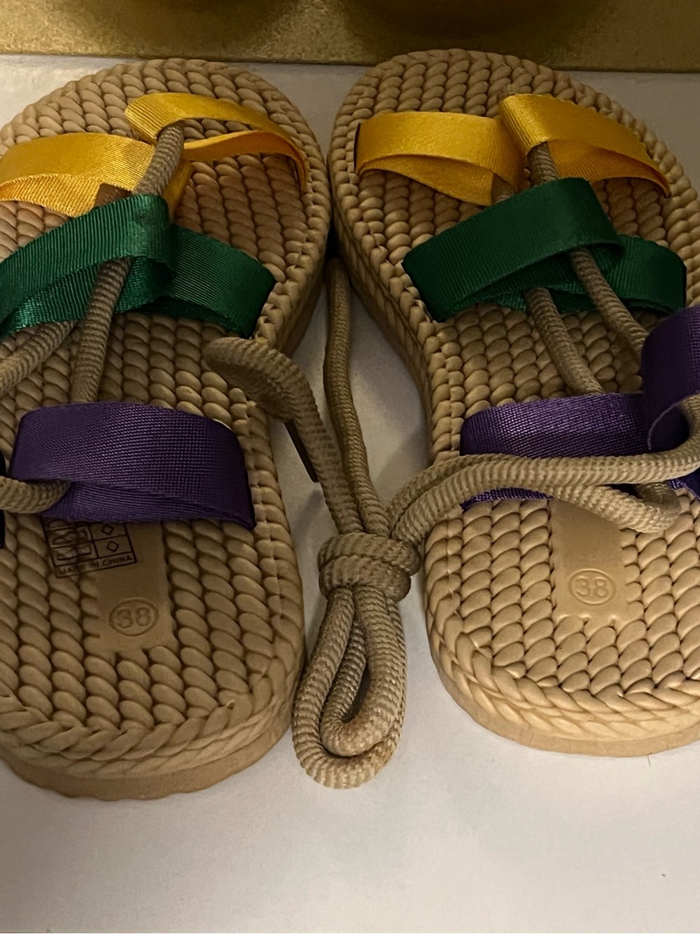 Women Multicolor Rope Sandals - Yellow Green Purple